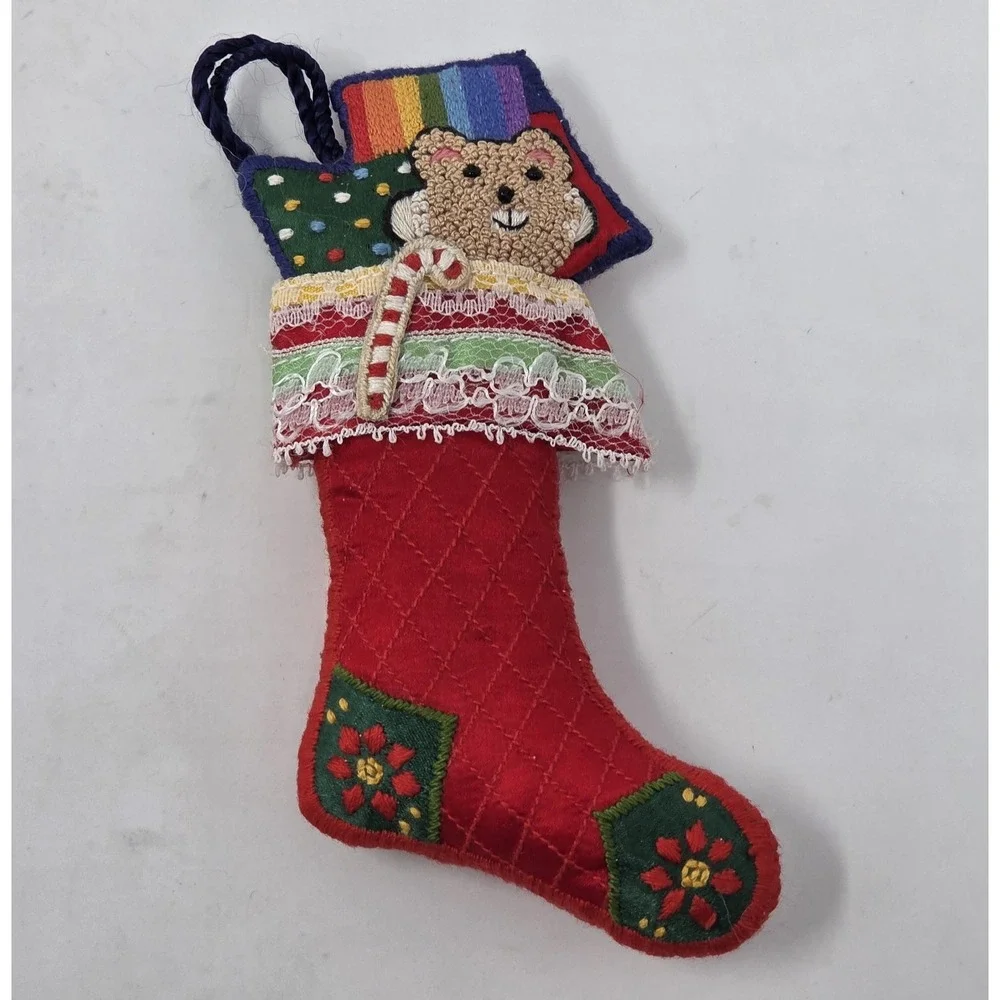 VINTAGE Hallmark‎ Keepsake Christmas Ornament Embroidered Stocking 1983